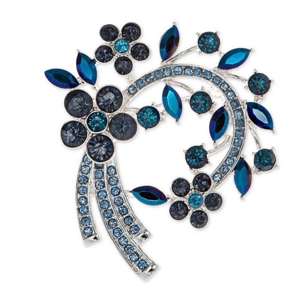 Anne Klein Blue Flower Cluster Arched Pin | NWT